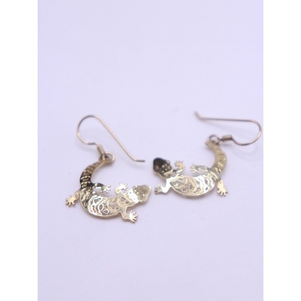 Gold Tone Lizard Gecko Earrings